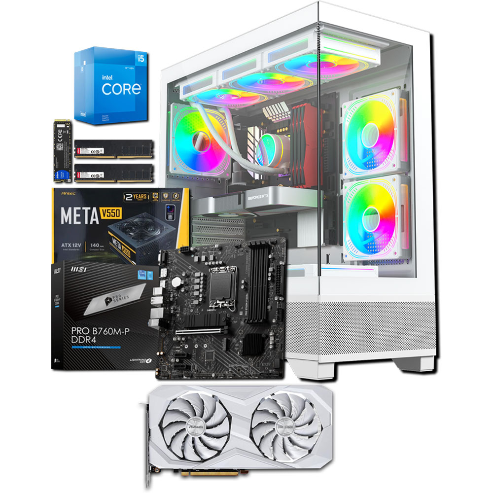 Unite Gamer Intel I5 12400 /CM MSI B760 /DDR4 16G 3200Mhz / SSD 256 GB/Carte Graphique RADEON RX6600 WHITE 8G/ PSU 550W / Case NOX ASPIR FLOW full White plus 6Pcs Fan 12cm ARGB + Controller 10 sorties