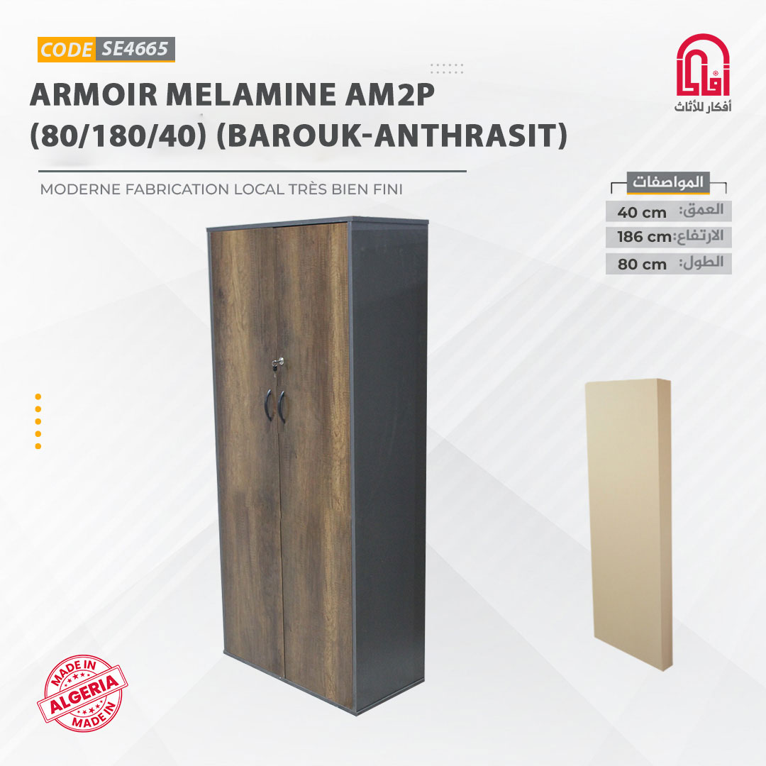 Armoir Melamine AM2P (80/180/40) (Barouk-Anthrasit)