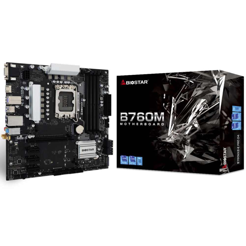 Carte mere intel Biostar B760MX2-E Intel 12th/ 13th/ 14th Generation /DDR5 6200/Supports PCIe 4.0 M.2 (64Gb/s)/Supports USB 3.2 Gen2