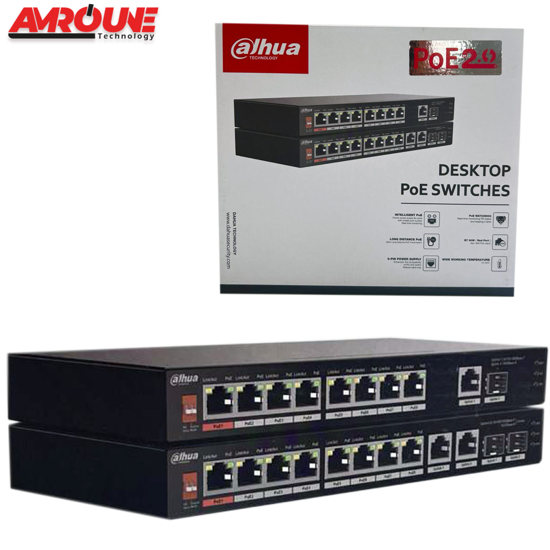 SWITCH DAHUA PFS3110-8ET1GT1GF-96 10-Port Unmanaged Desktop Switch with 8-Port PoE