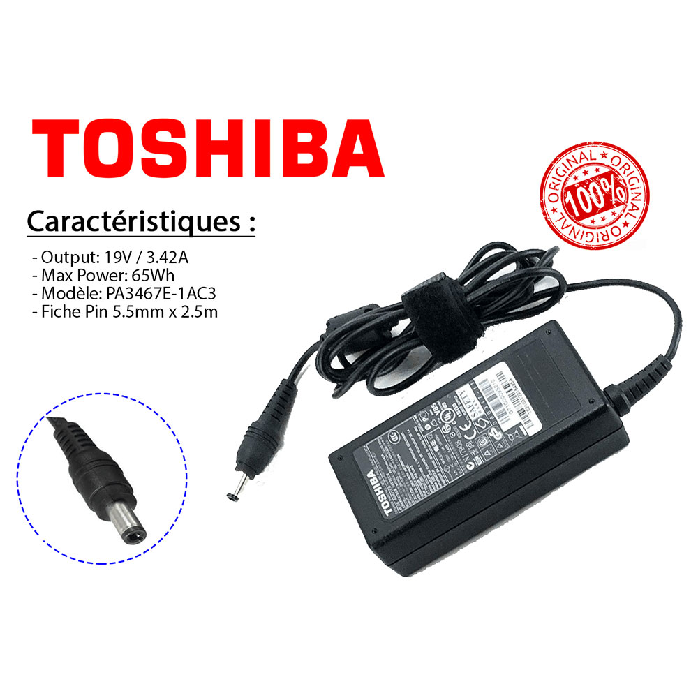 CHARGEUR TOSHIBA 19V/3.42A /5.5/ 2.5/ORIGINAL