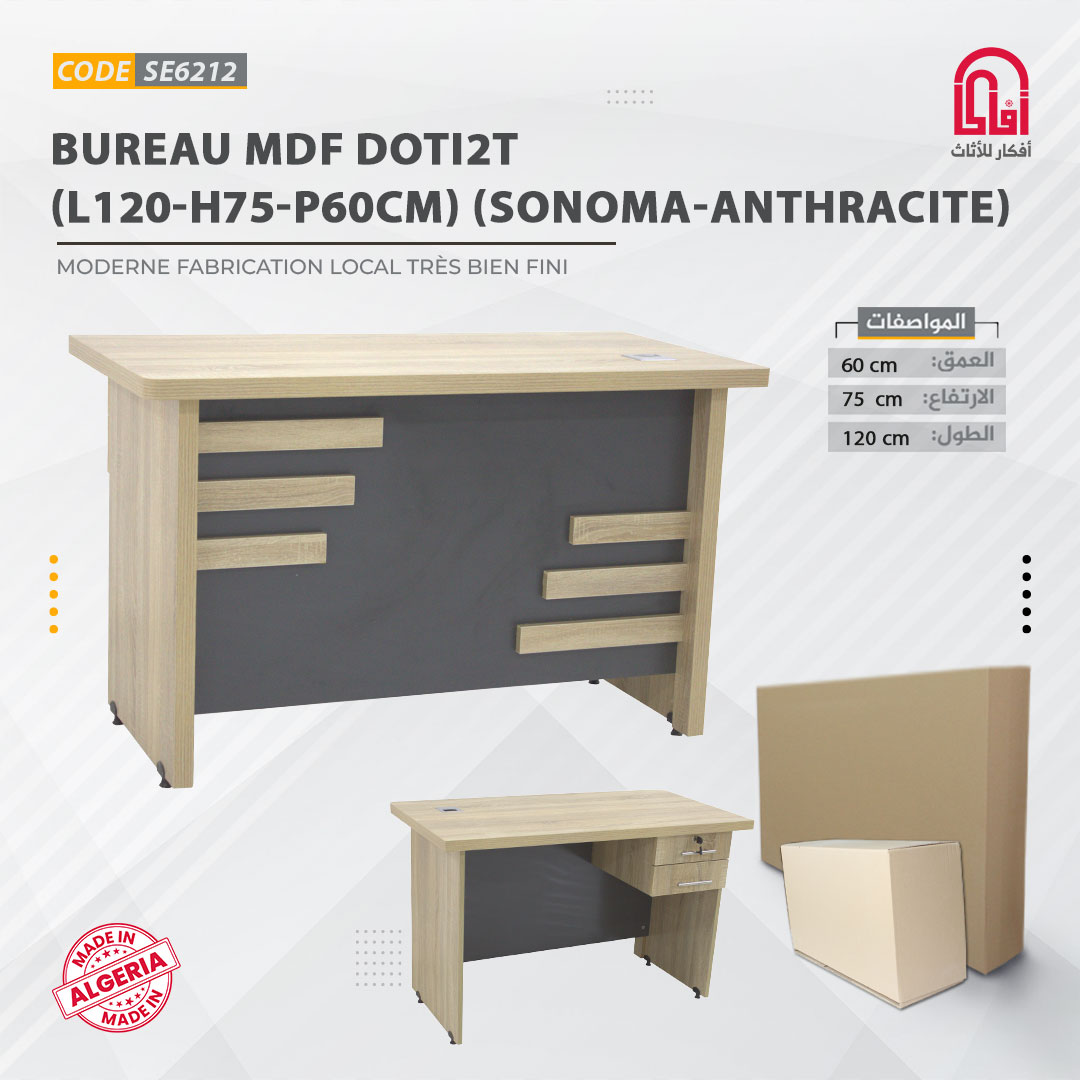 Bureau MDF DOTI2T (L120-H75-P60cm) (Sonoma-Anthracite)