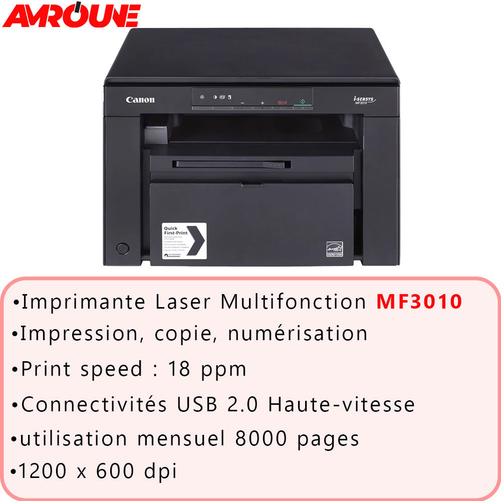 IMPRIMANTE LASER CANON MF 3010 MULTIFONCTION (Toner compatible 85A)