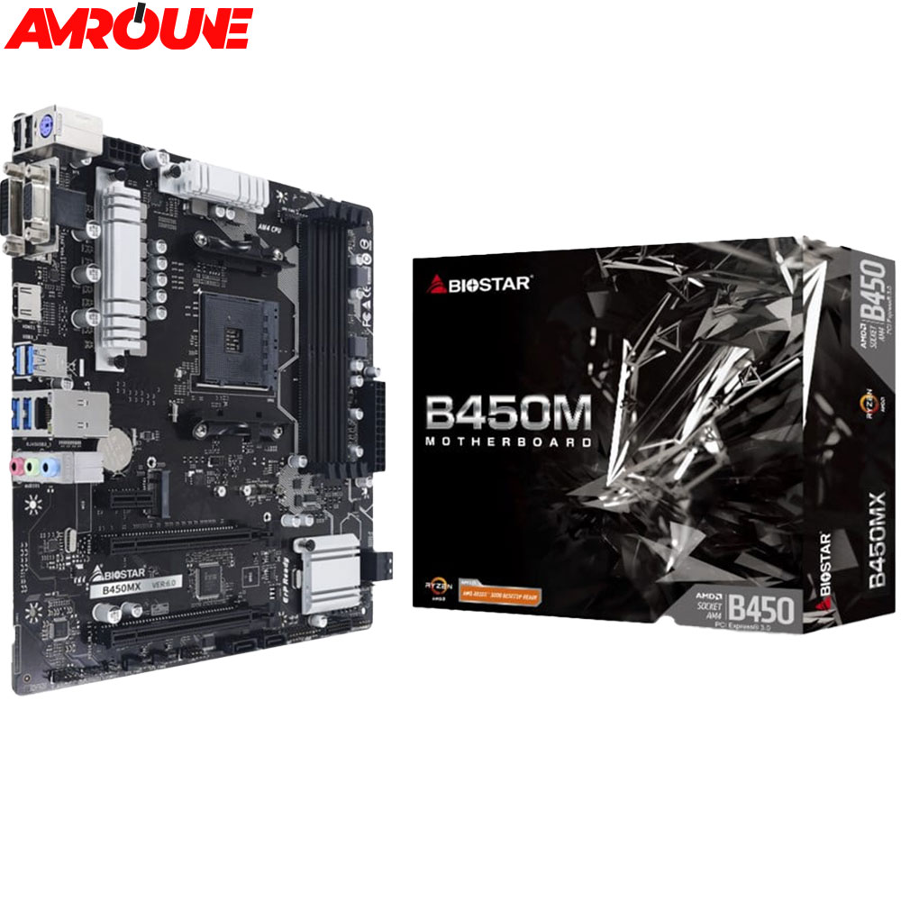 Carte mère AMD BIOSTAR B450MHP Micro ATX AMD Socket AM4 CPU DDR4-3200 SATA III PCIe 3.0 x16 Slot HDMI Port