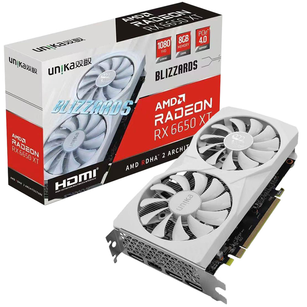 Carte Graphique UNIKA AMD Radeon™ RX 6650 XT Gaming with 8GB GDDR6, AMD RDNA™ 2 Ventilateur 128G White