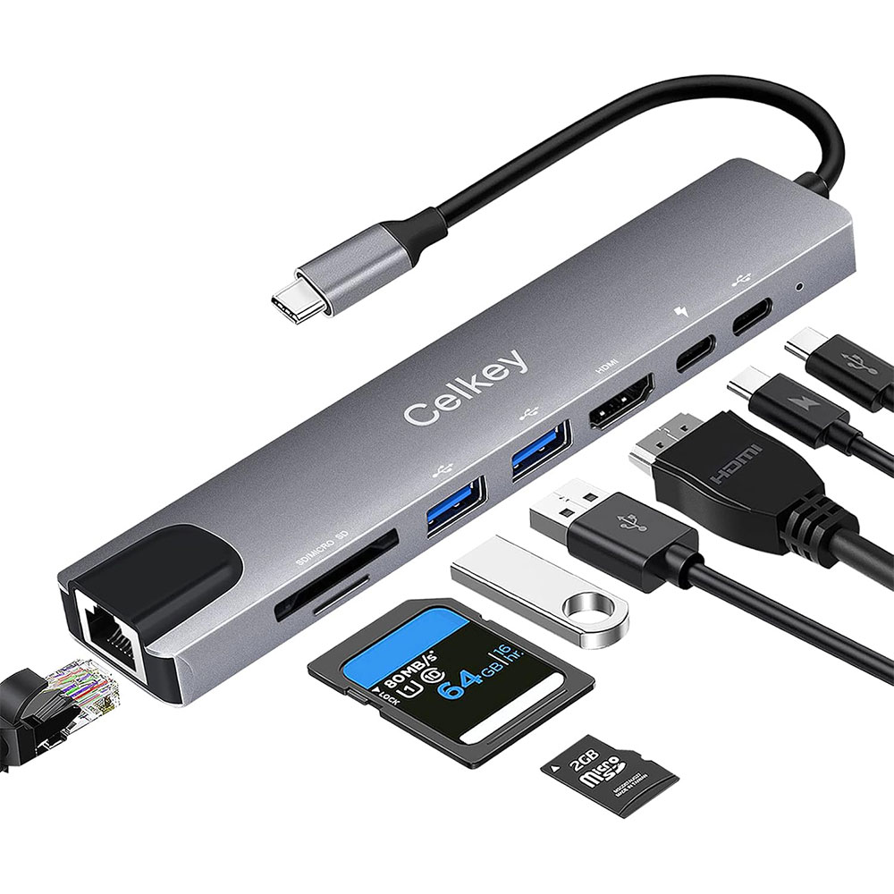 Adaptateur TYPE-C TO HDMI 8IN1 (LAN/type c/2xUSB3.0/1xmicro SD/1xSD/1xHDMI/VGA)