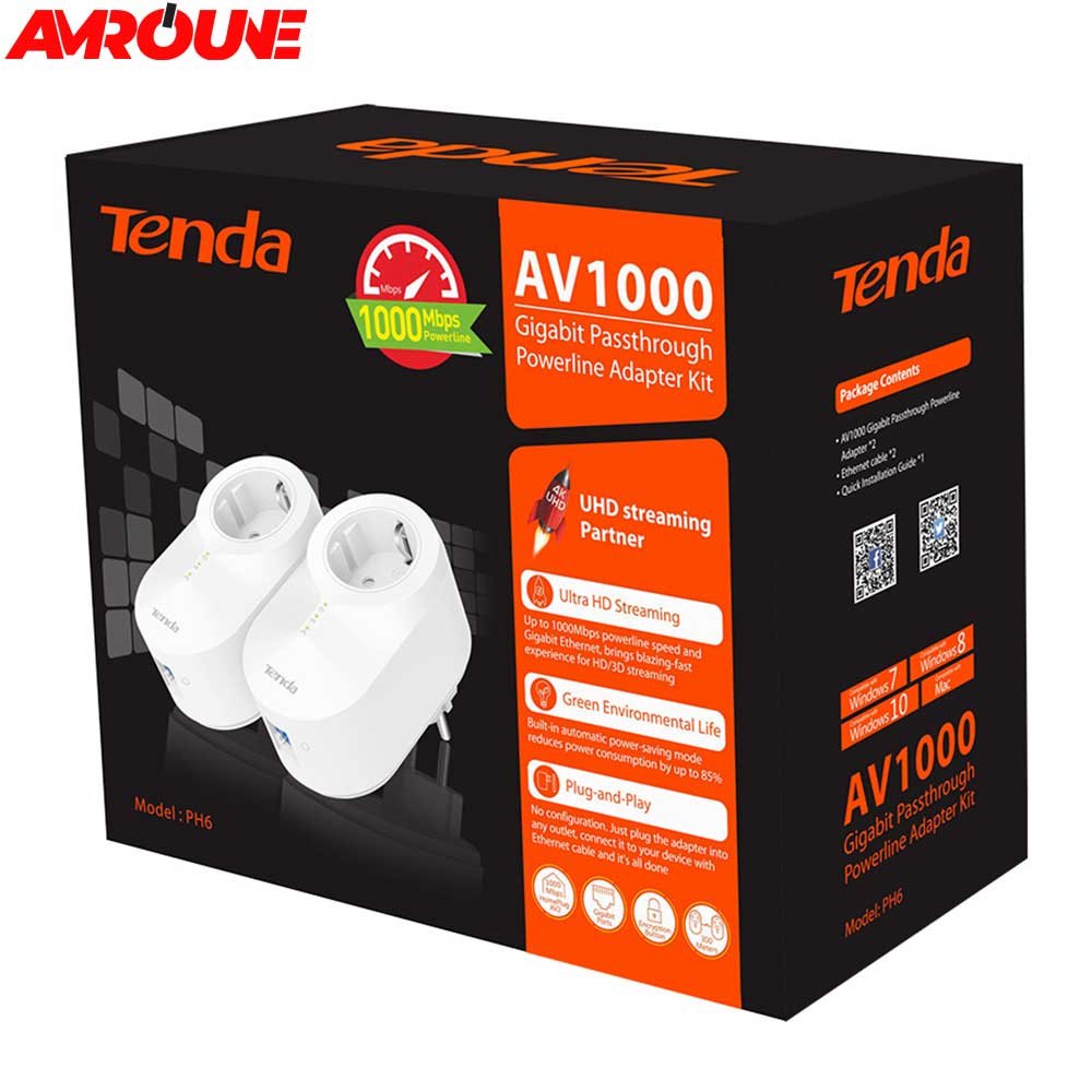 Extender Tenda Av1000 Gigabit passthrough Powerline KIT PH6