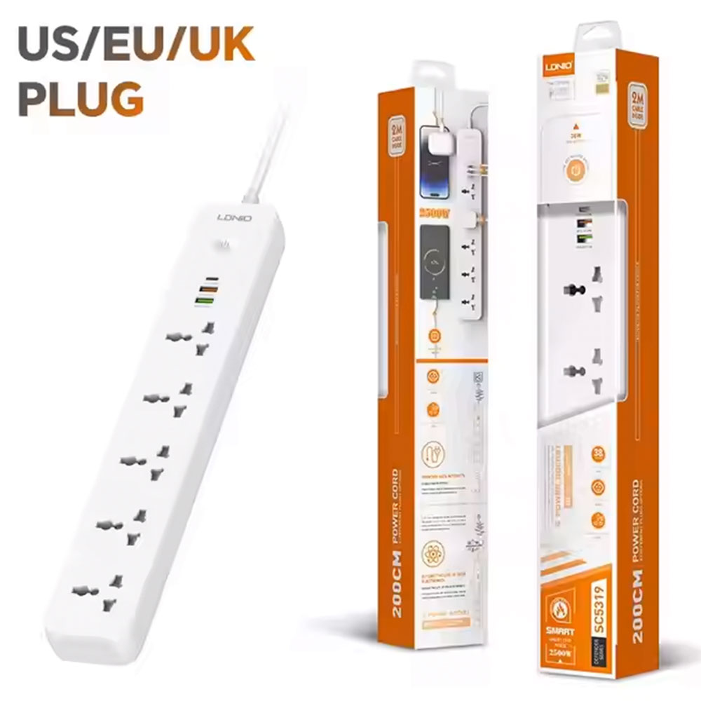 Multiprise LDNIO SC5319 avec ports USB station de charge avec 5 prises + 3 multiprises USB pour meubles