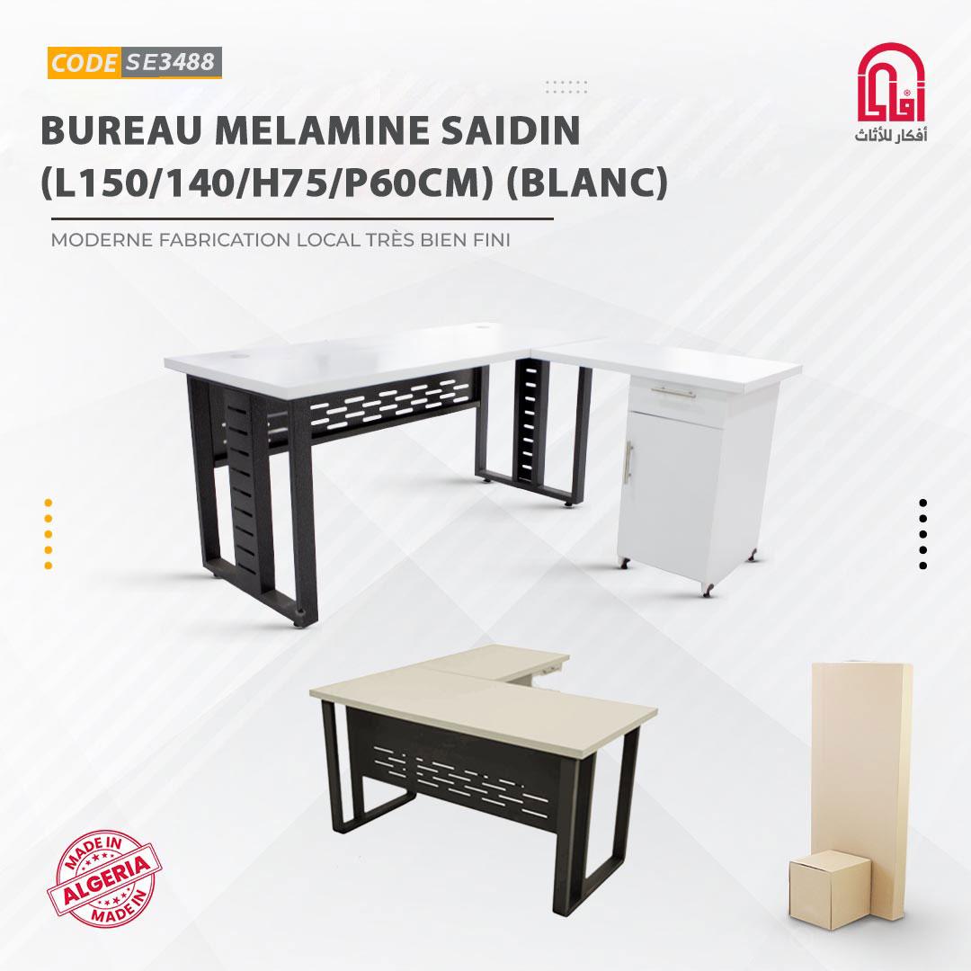 Bureau Melamine SAIDIN (L140/150/H75/P60cm) (Blanc)