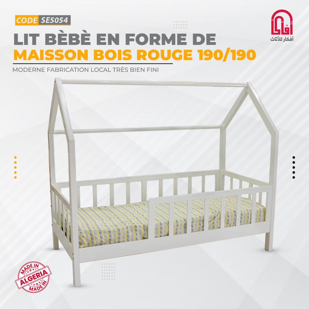 Lit Bébé en Forme de Maisson Bois Rouge (190/90)