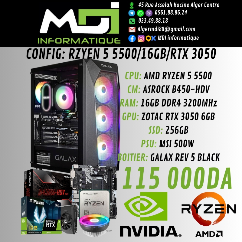 CONFIG GAMING : RZYEN 5 5500/16GB/RTX 3050