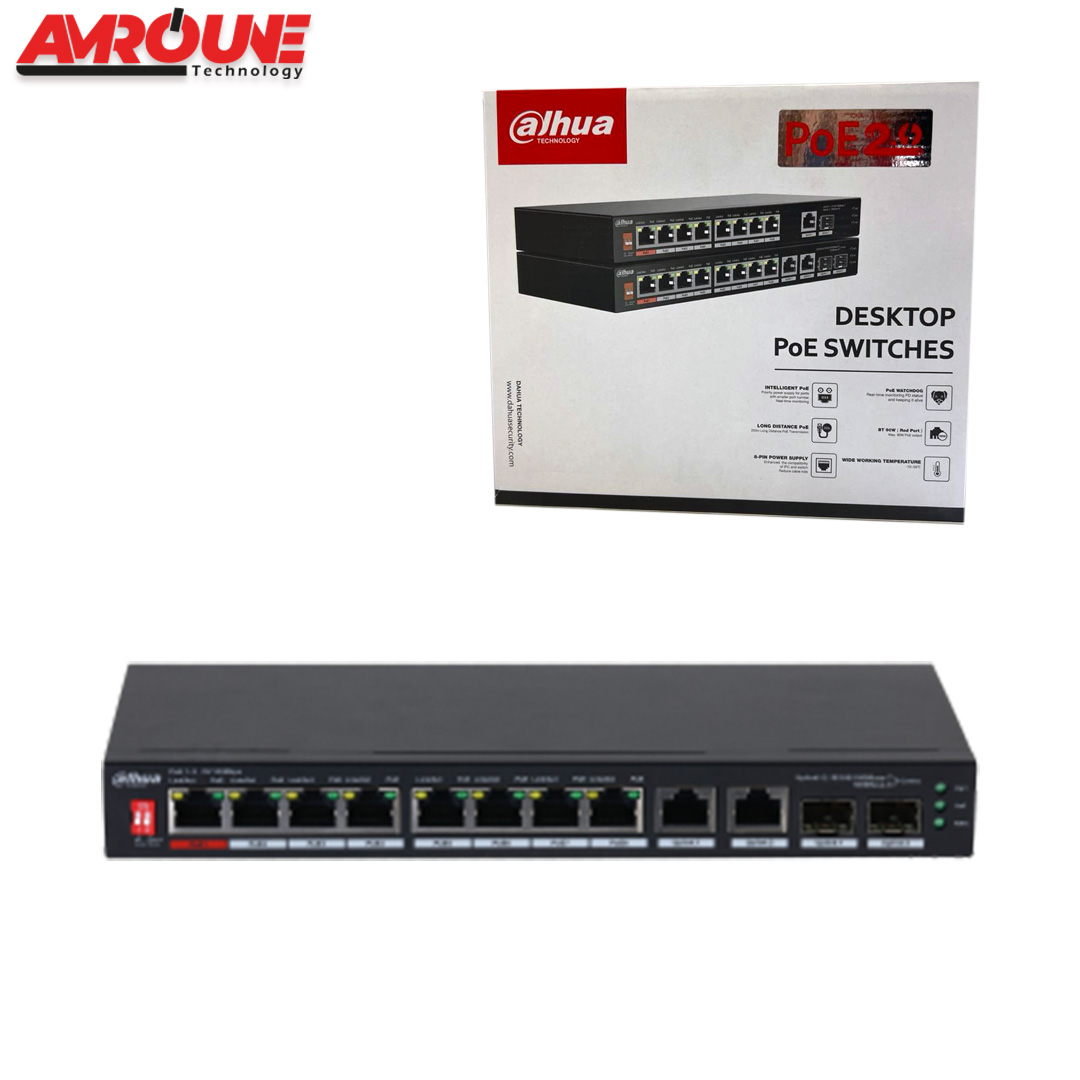 SWITCH DAHUA PFS3210-8ET2GF-96 10-Port Unmanaged Desktop Switch with 8-Port PoE