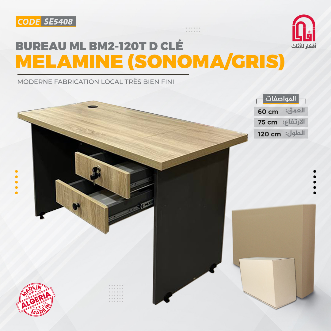 Bureau Melamine SIMPLY2T (L120/H75/P60cm) (Sonoma/Gris)