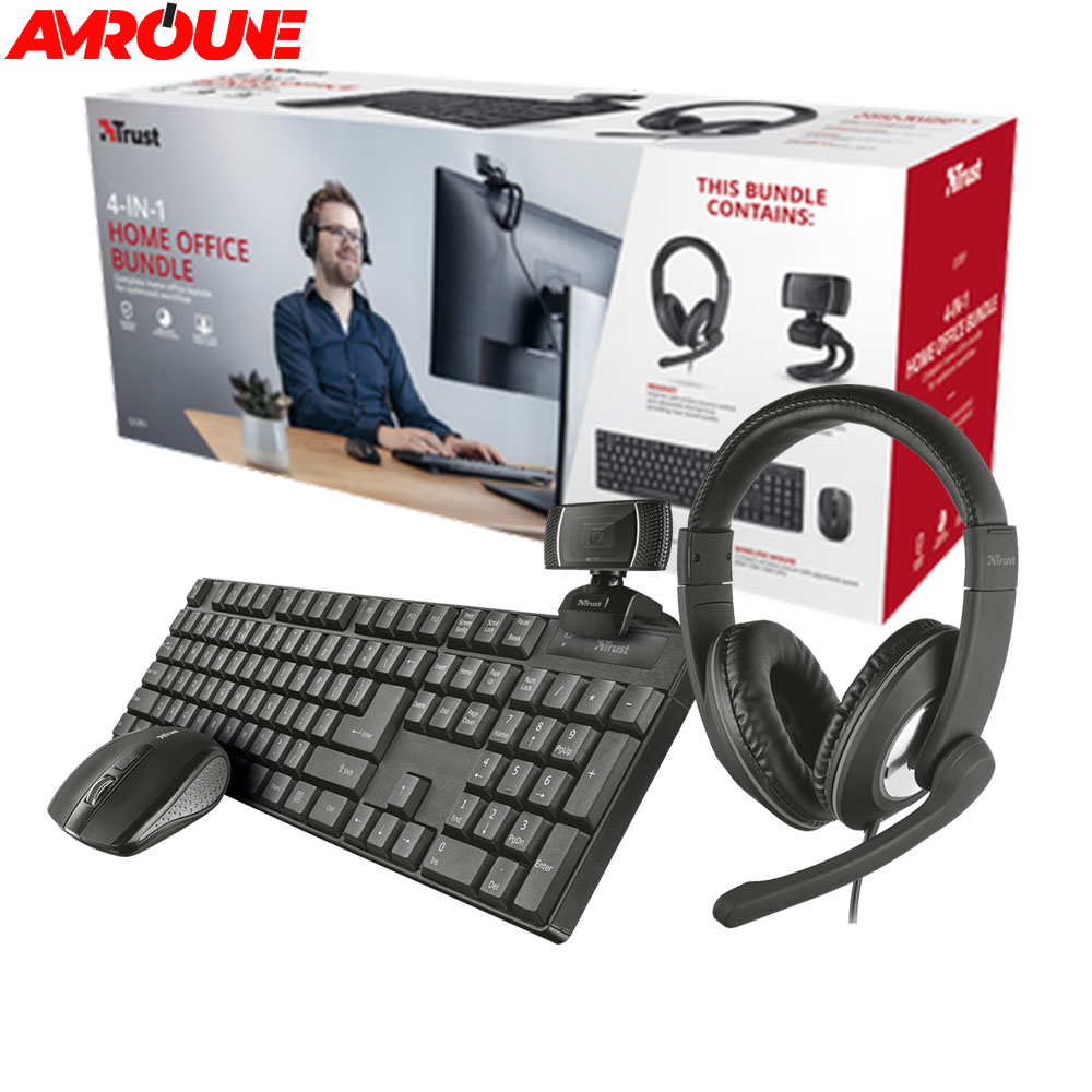 COMBO TRUST KIT TEEL TRAVAIL 4EN1 CLAVIERSANS FIL+SOURIS SANS FIL WEB CAM HD+CASQUE CIRCUM-AURAL QOBY