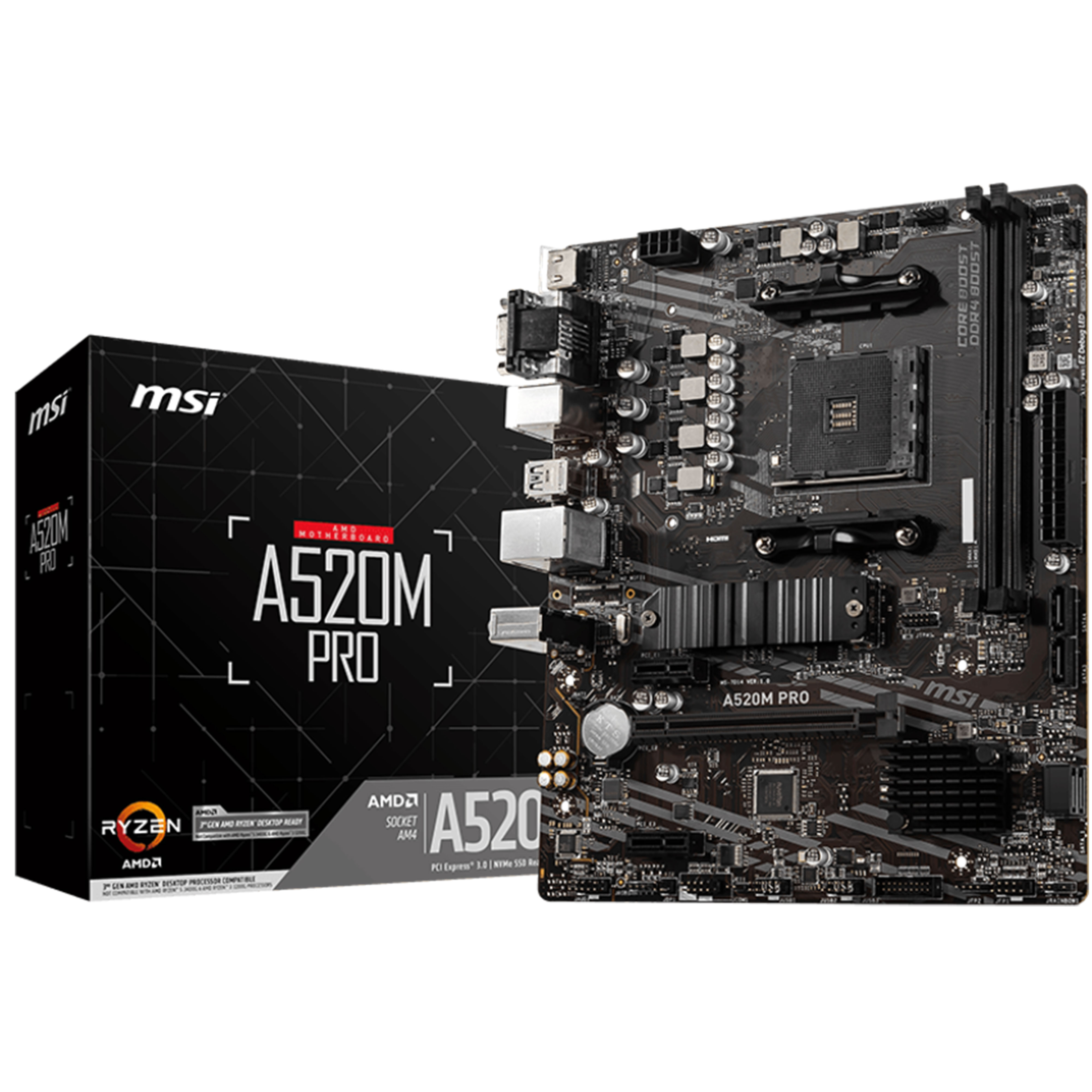 CARTE MERE MSI A520M-A PRO AMD DDR4 HDMI/DVI/USB 3.0 X4/USB 2.0 X2 (Ryzen AM4)