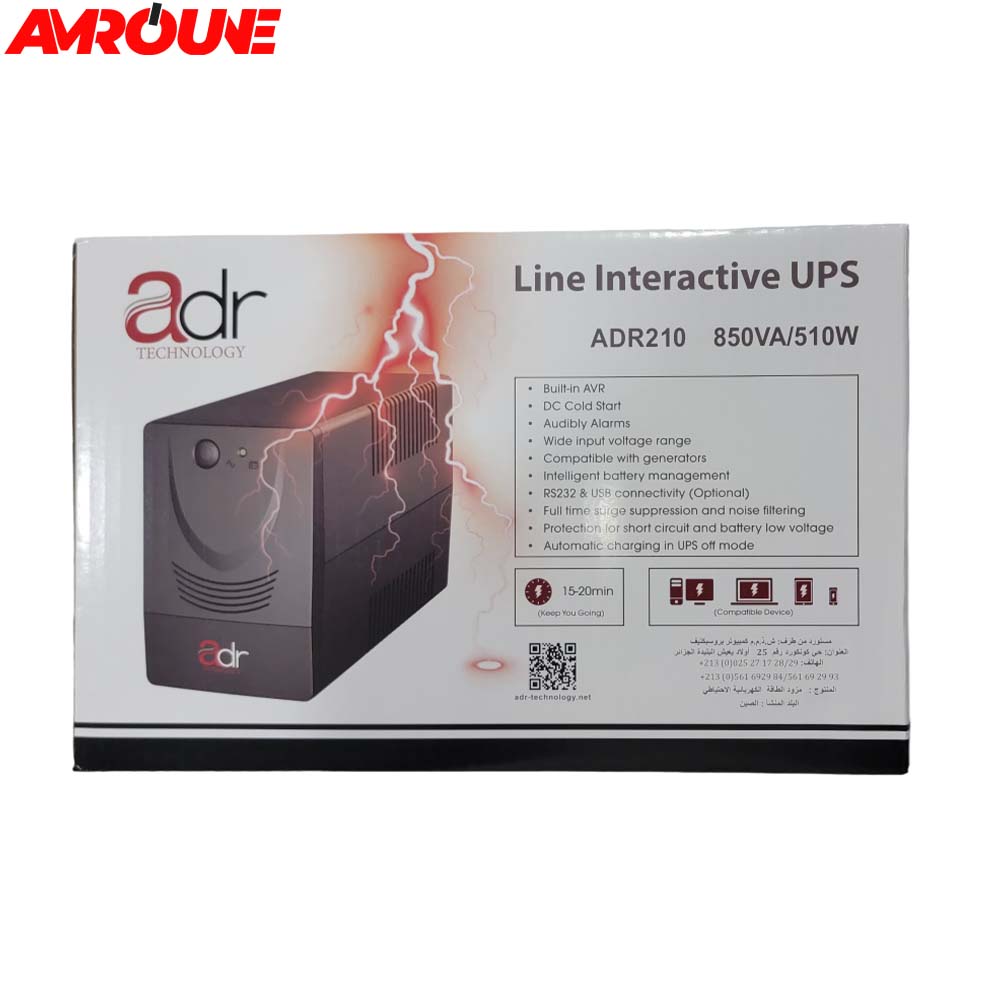 Onduleur ADR210 850VA 510W 4 Sortier-Ond Tour USB